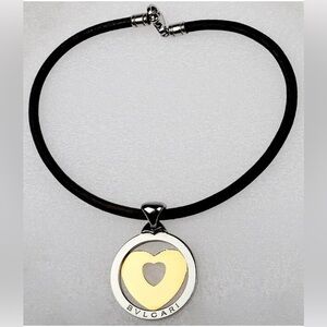 Two-Tone 18K Gild Heart Pendant Necklace with Black Cord Tondo